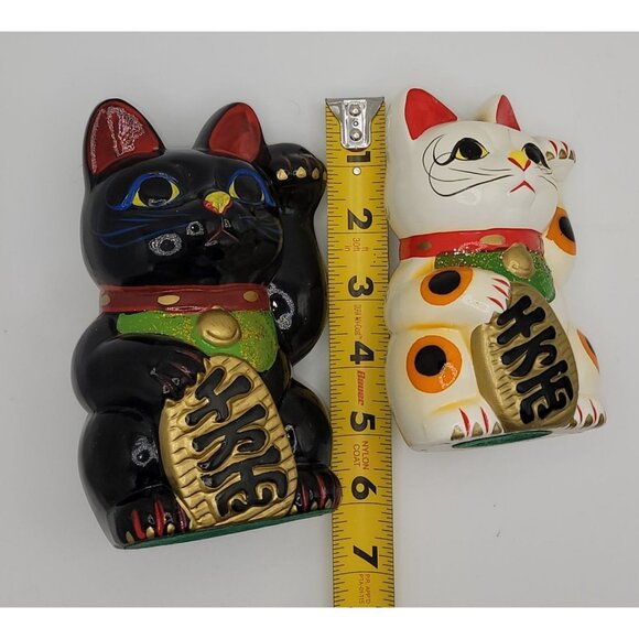 Set Of 2 Ceramic Maneki Neko Lucky Cat Coin Banks - Picture 7 of 8